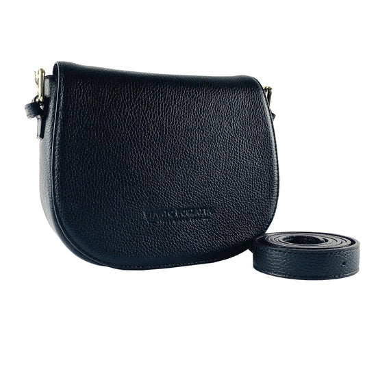 Black Leather Crossbody Bag, Made in Italy