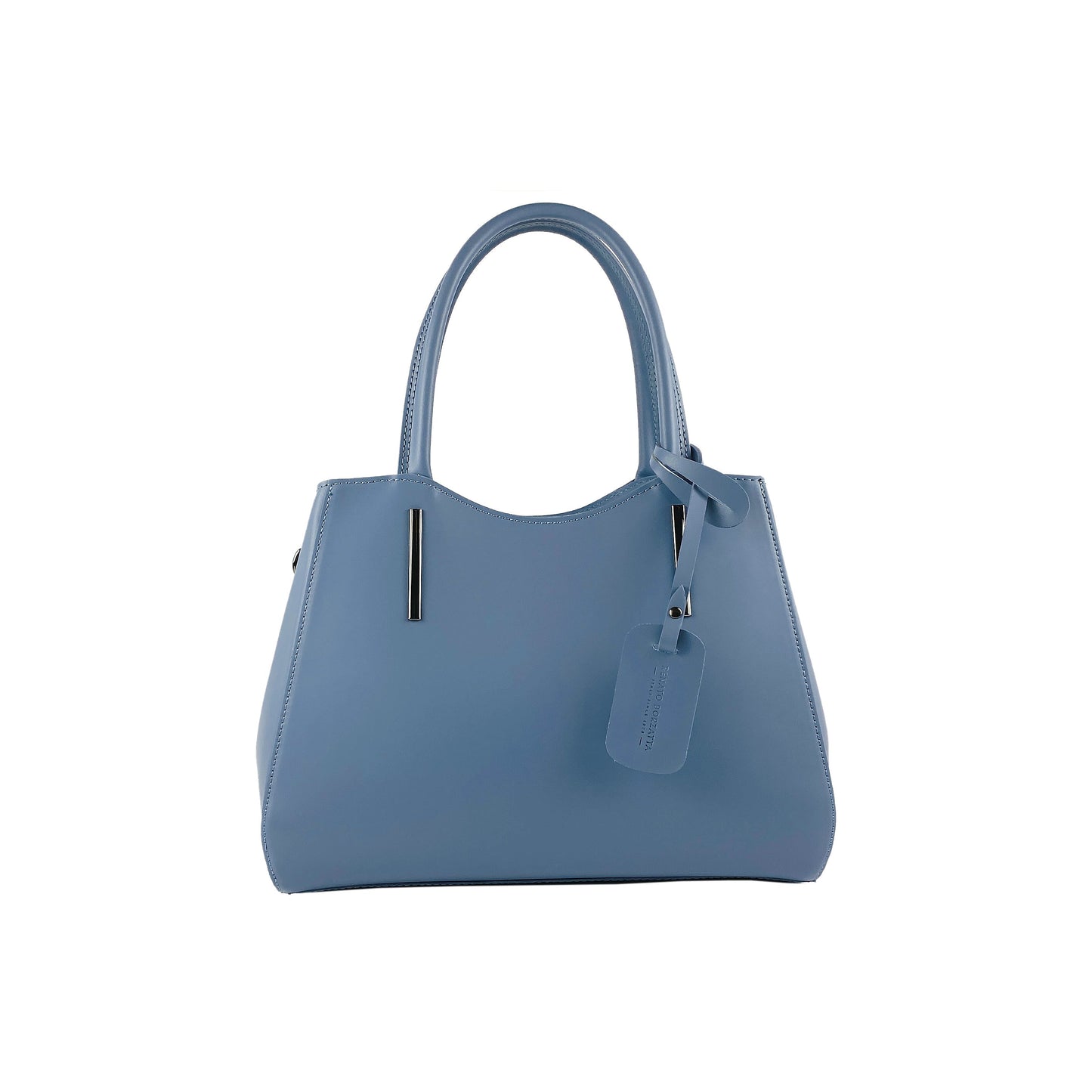 Structured Leather Handbag in Avio Blue, Made in Italy