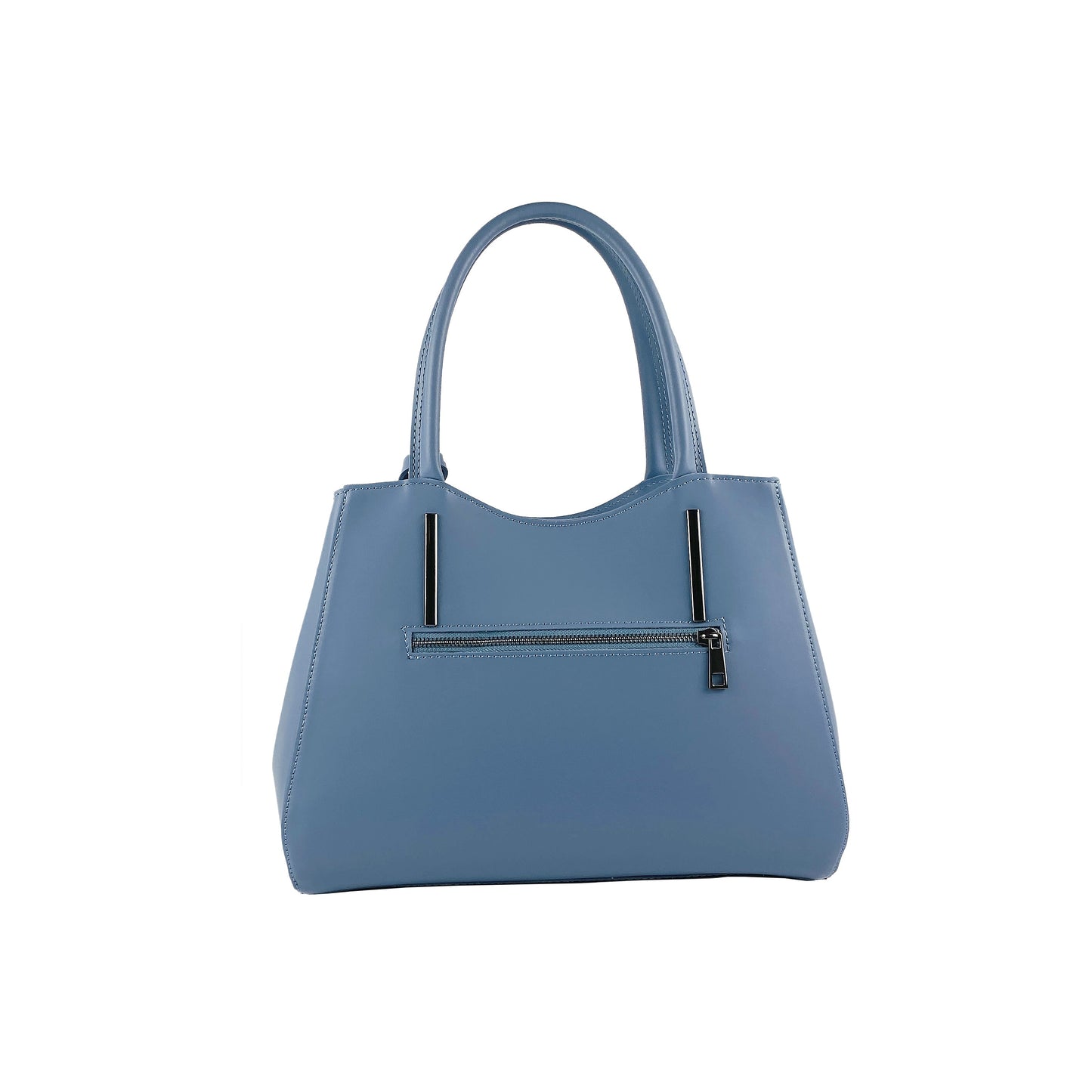 Structured Leather Handbag in Avio Blue, Made in Italy