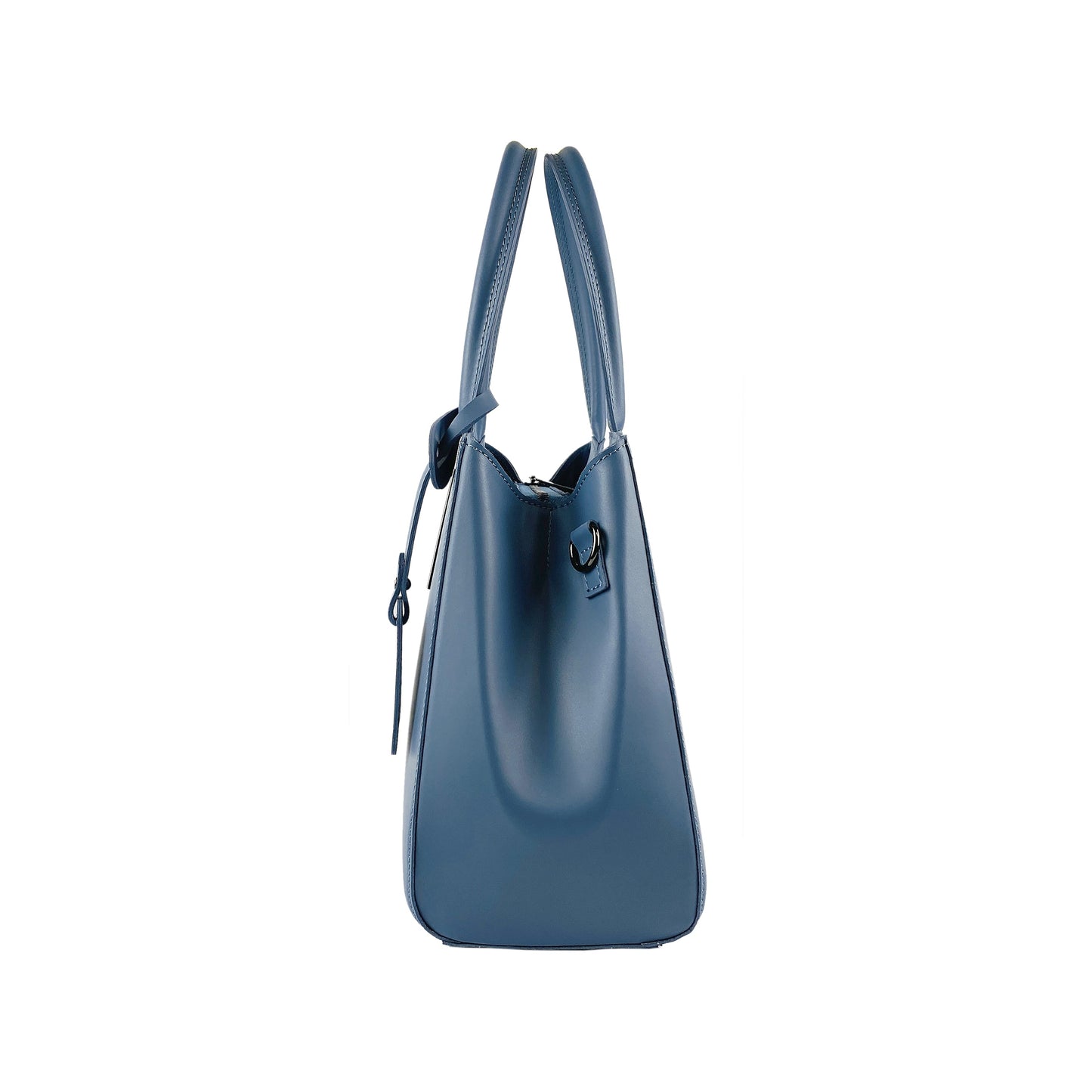 Structured Leather Handbag in Avio Blue, Made in Italy