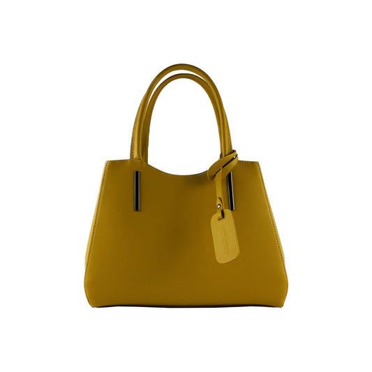 Mustard Yellow Leather Handbag, Made in Italy