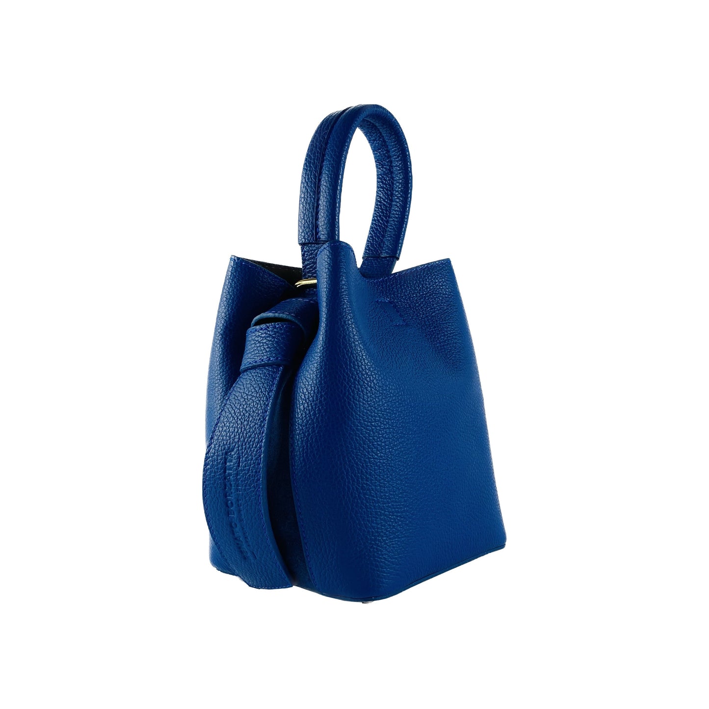 Royal Blue Leather Bucket Bag with Detachable Pouch, Made in Italy