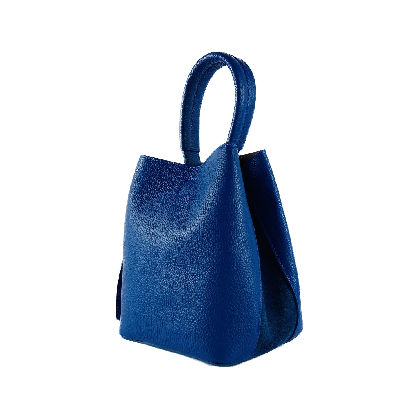 Royal Blue Leather Bucket Bag with Detachable Pouch, Made in Italy