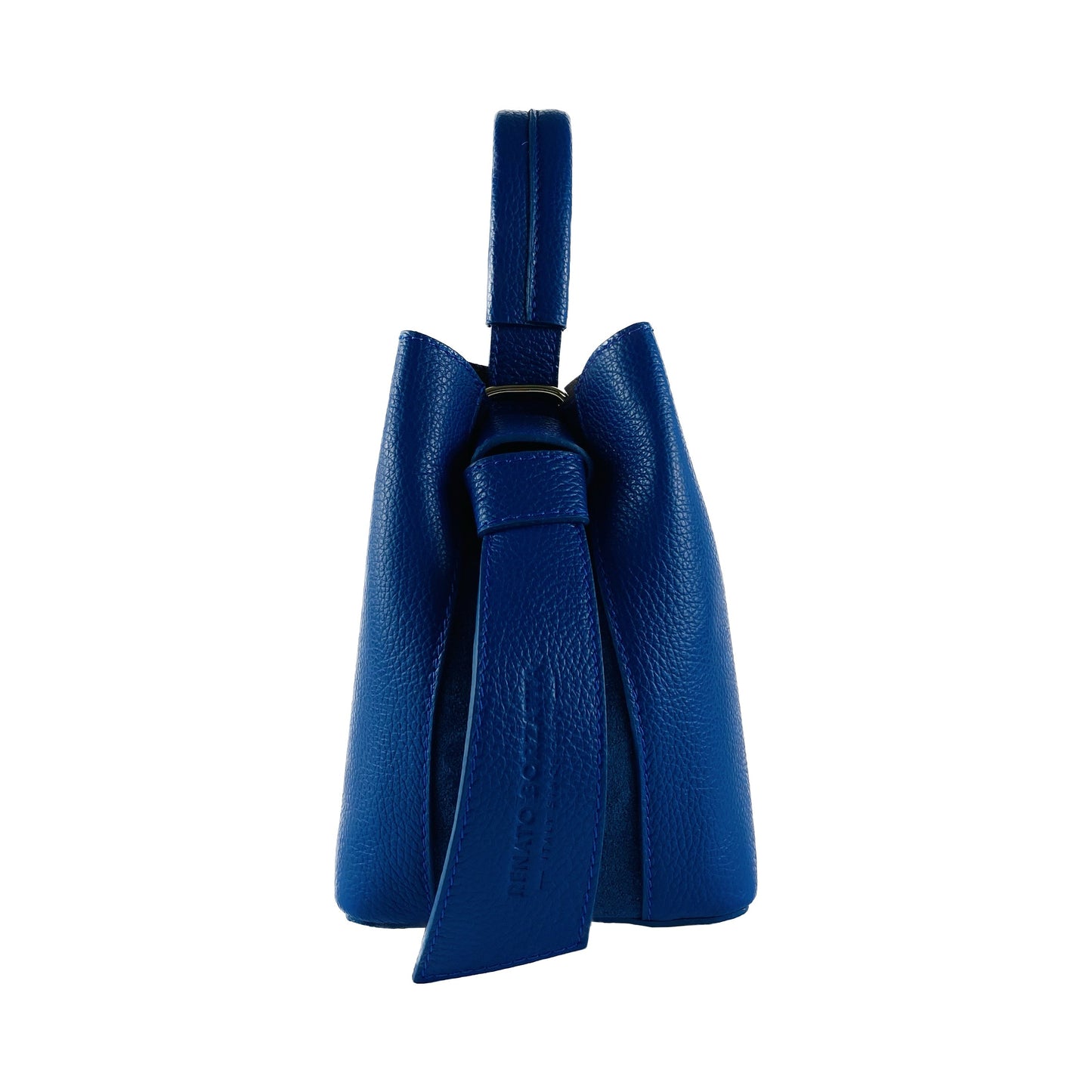 Royal Blue Leather Bucket Bag with Detachable Pouch, Made in Italy