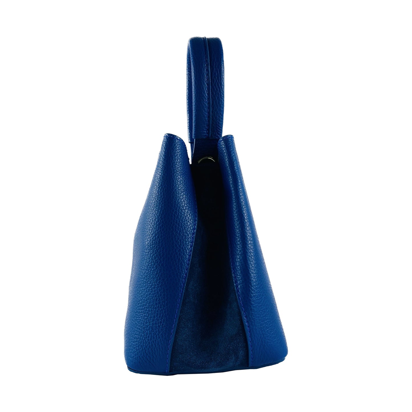 Royal Blue Leather Bucket Bag with Detachable Pouch, Made in Italy