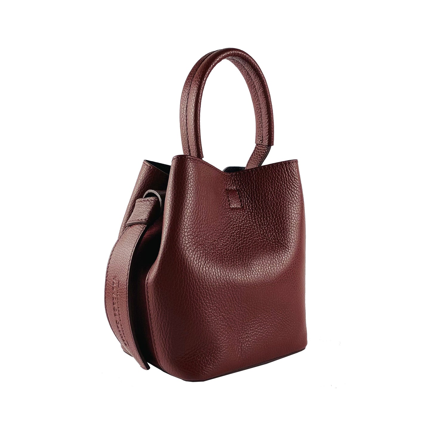 Bordeaux Leather Bucket Bag with Detachable Pouch, Made in Italy