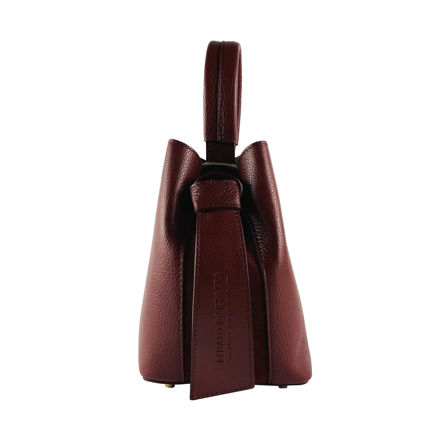 Bordeaux Leather Bucket Bag with Detachable Pouch, Made in Italy