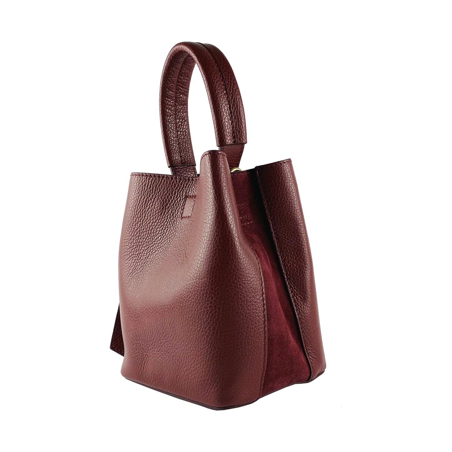 Bordeaux Leather Bucket Bag with Detachable Pouch, Made in Italy