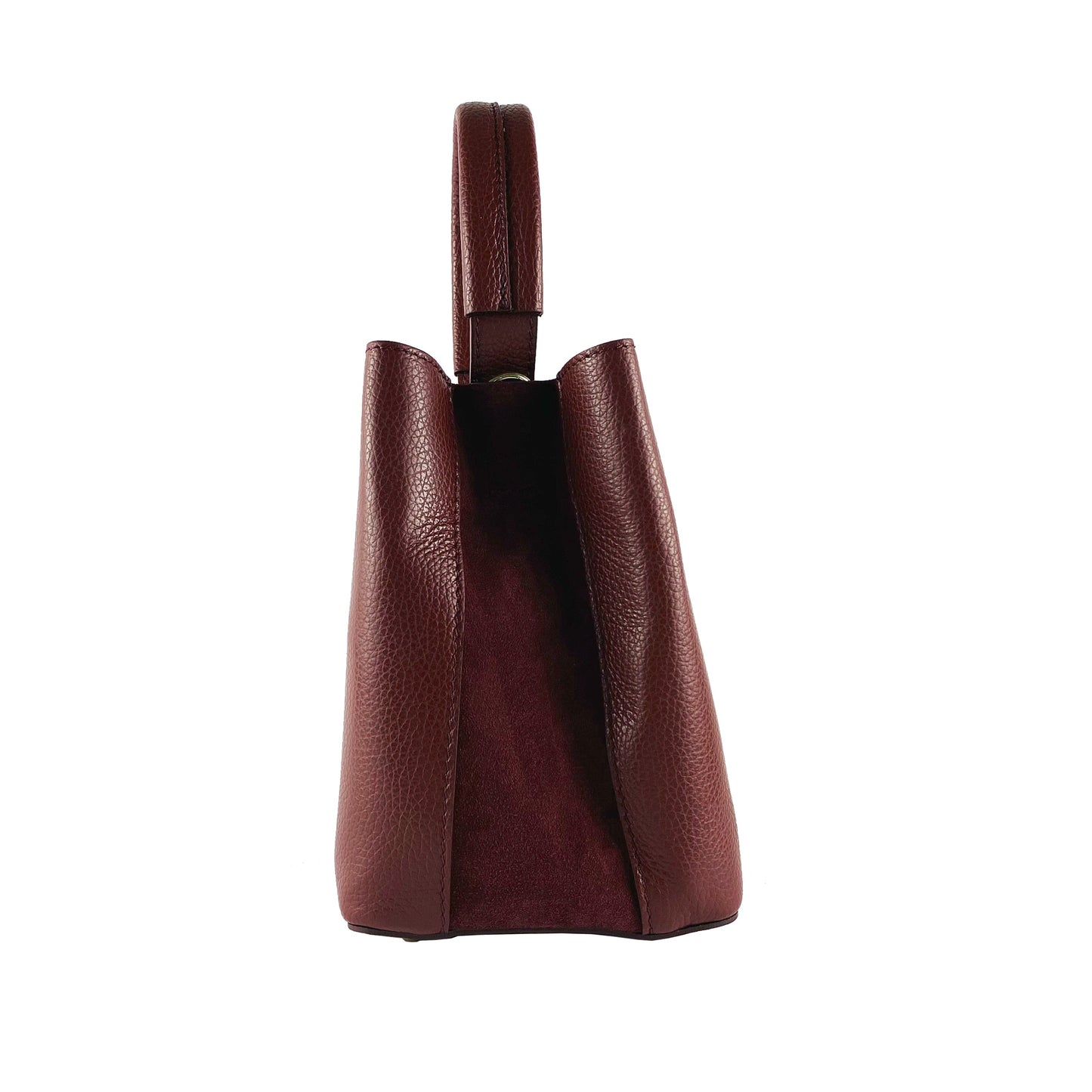 Bordeaux Leather Bucket Bag with Detachable Pouch, Made in Italy