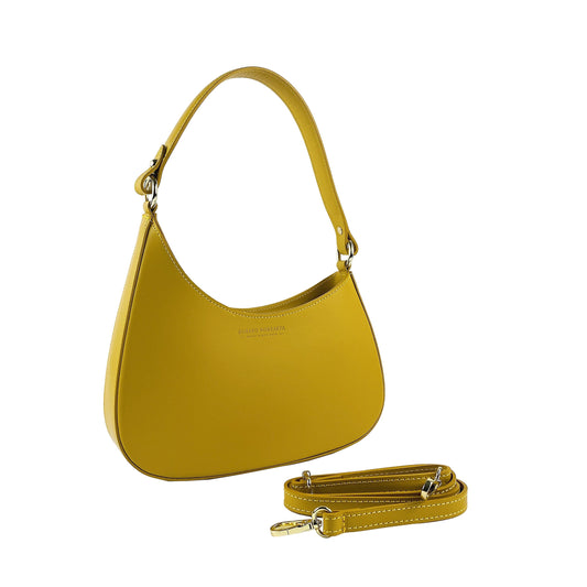 Mustard Yellow Leather Shoulder Bag with Removable Strap, Made in Italy