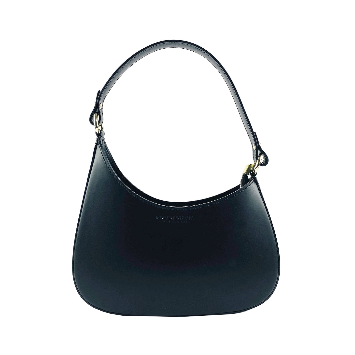 Black Leather Shoulder Bag with Removable Strap, Made in Italy