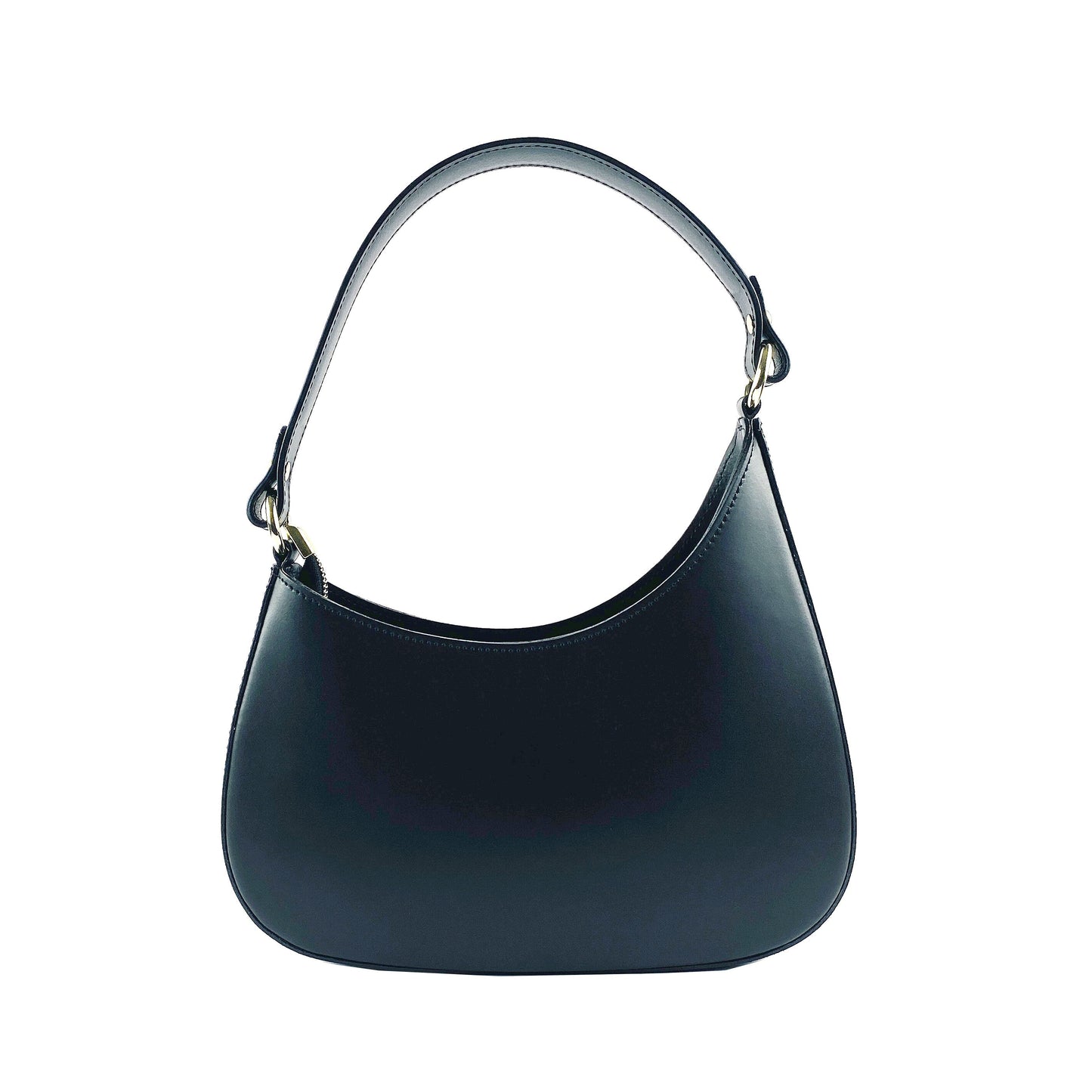 Black Leather Shoulder Bag with Removable Strap, Made in Italy