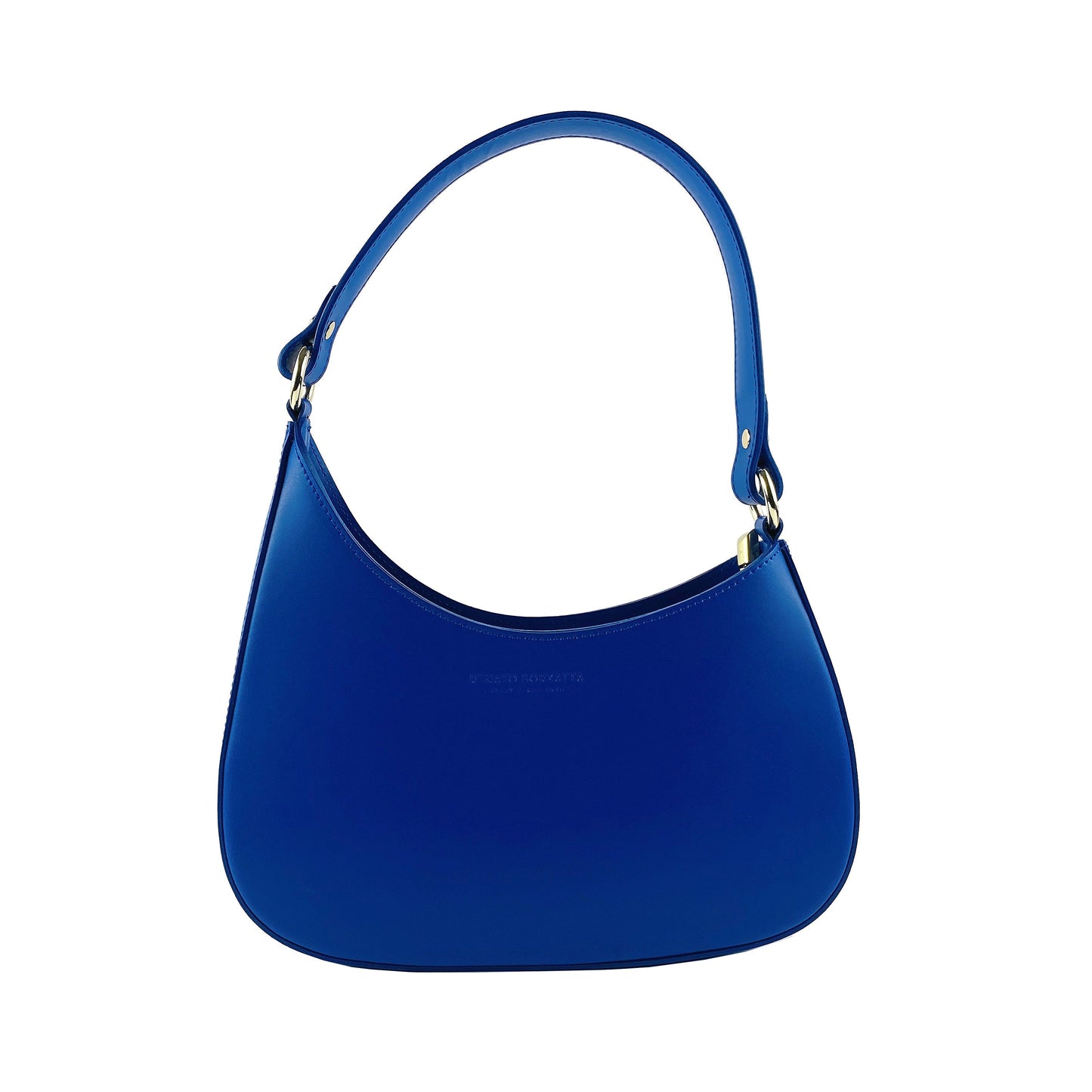 Royal Blue Leather Shoulder Bag with Removable Strap, Made in Italy