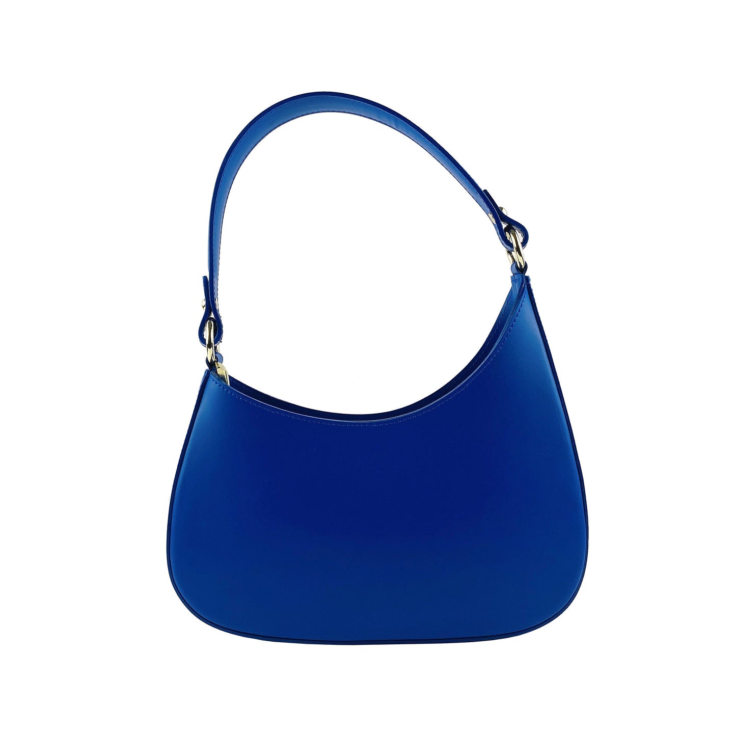 Royal Blue Leather Shoulder Bag with Removable Strap, Made in Italy