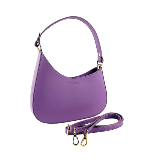 Lilac Leather Shoulder Bag with Removable Strap, Made in Italy