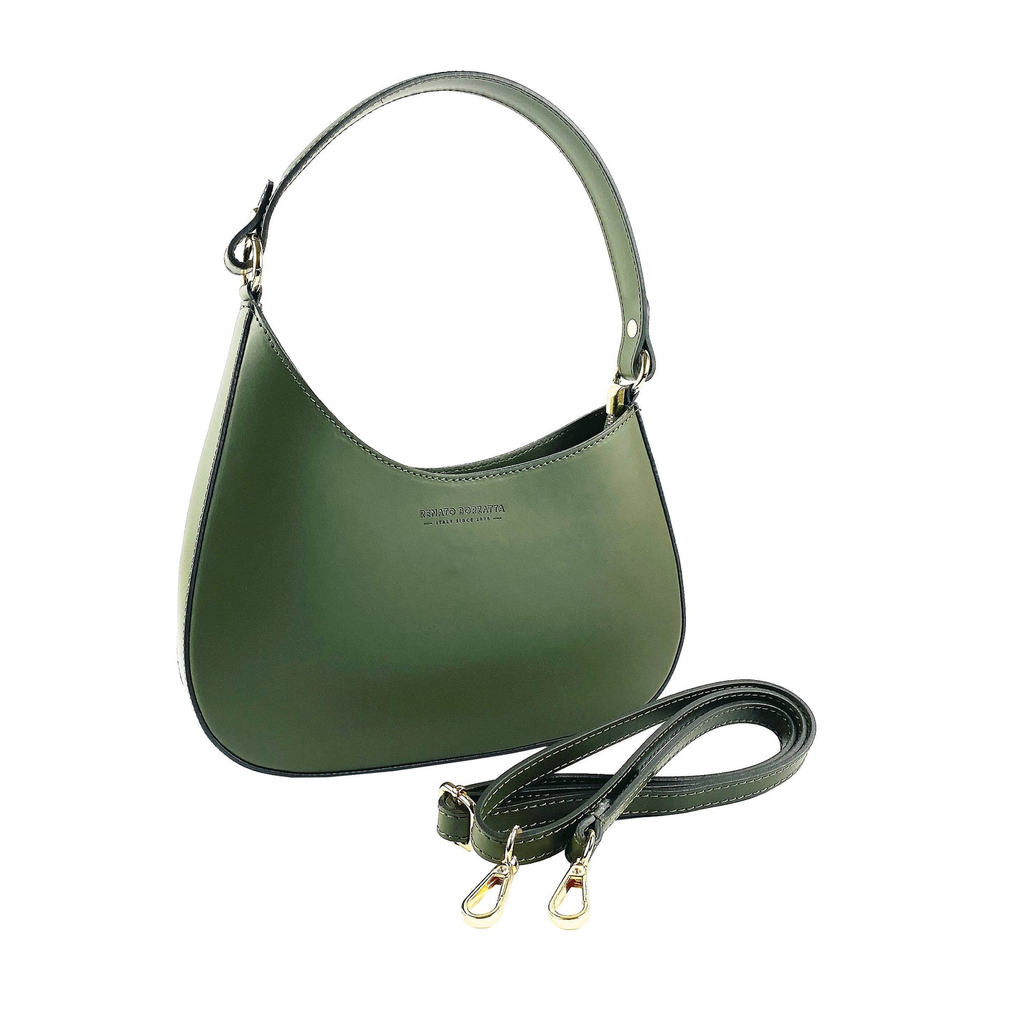 Green Leather Shoulder Bag with Removable Strap, Made in Italy