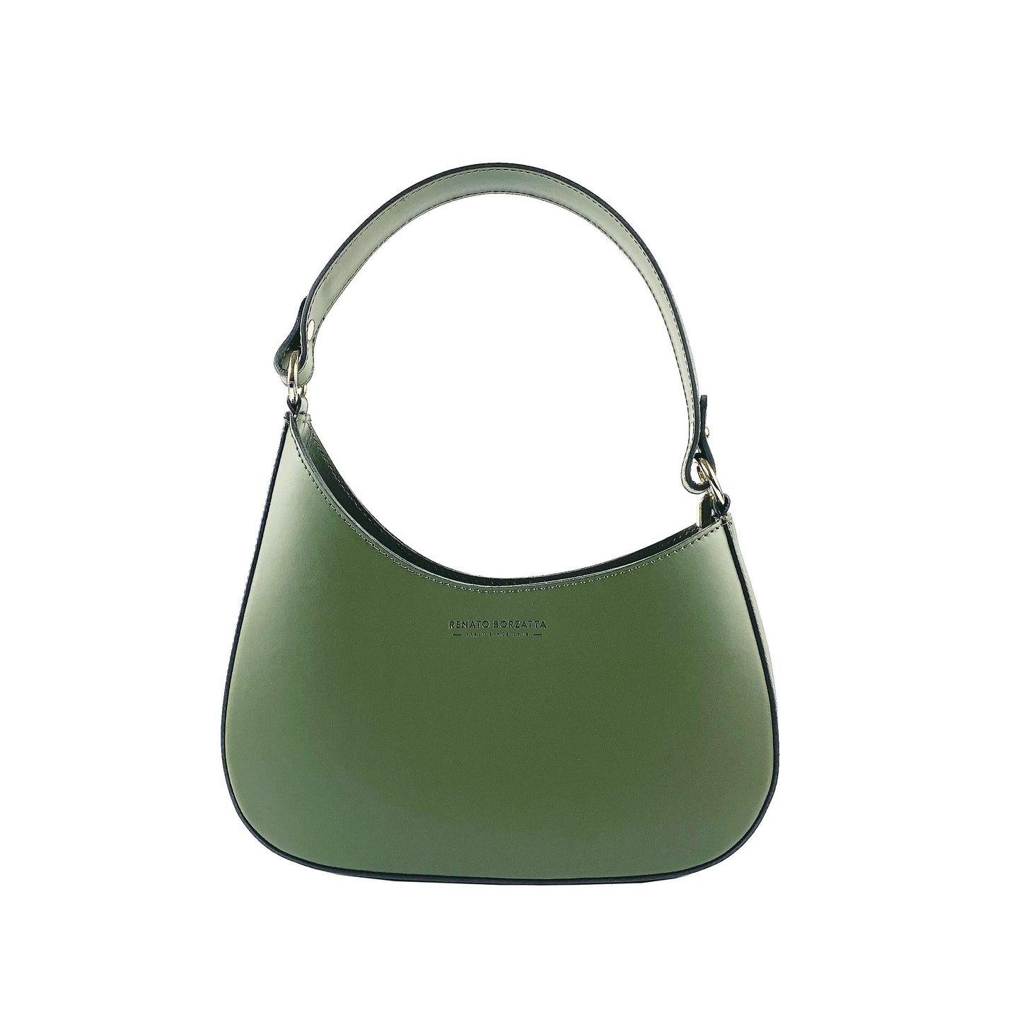 Green Leather Shoulder Bag with Removable Strap, Made in Italy