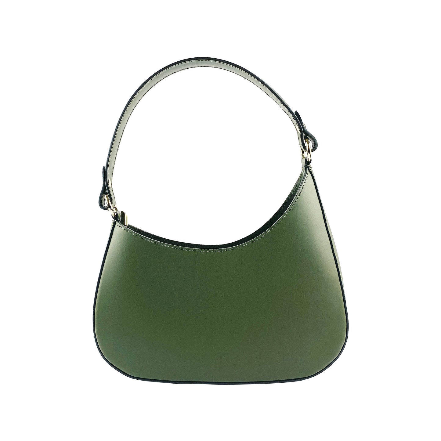 Green Leather Shoulder Bag with Removable Strap, Made in Italy