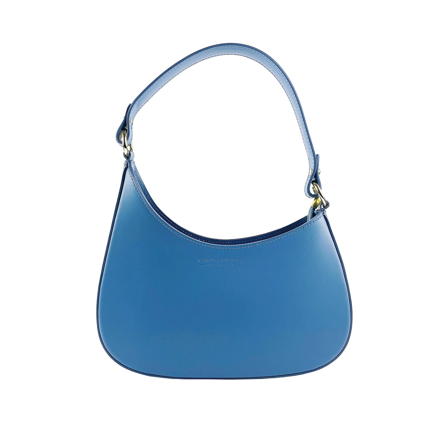 Avio Blue Leather Shoulder Bag with Removable Strap, Made in Italy