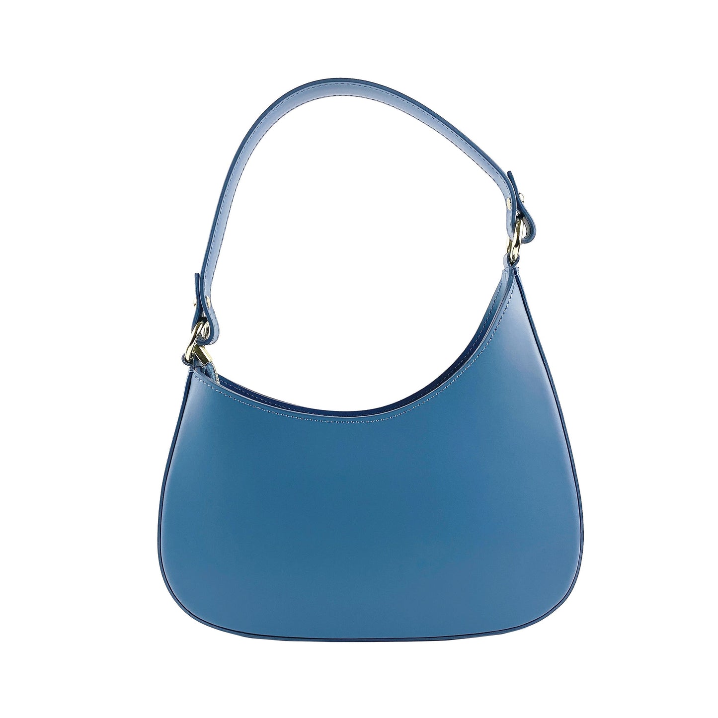 Avio Blue Leather Shoulder Bag with Removable Strap, Made in Italy