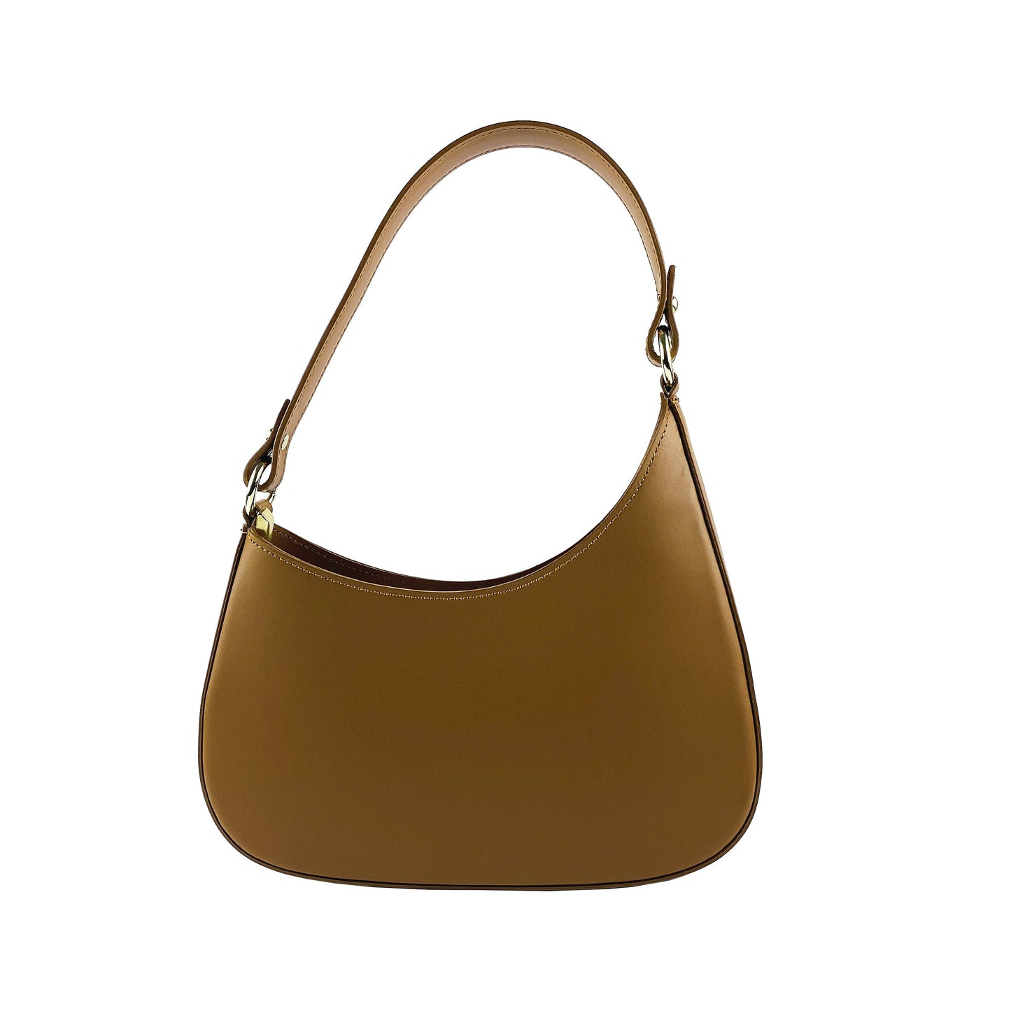 Cognac Leather Shoulder Bag with Removable Strap, Made in Italy