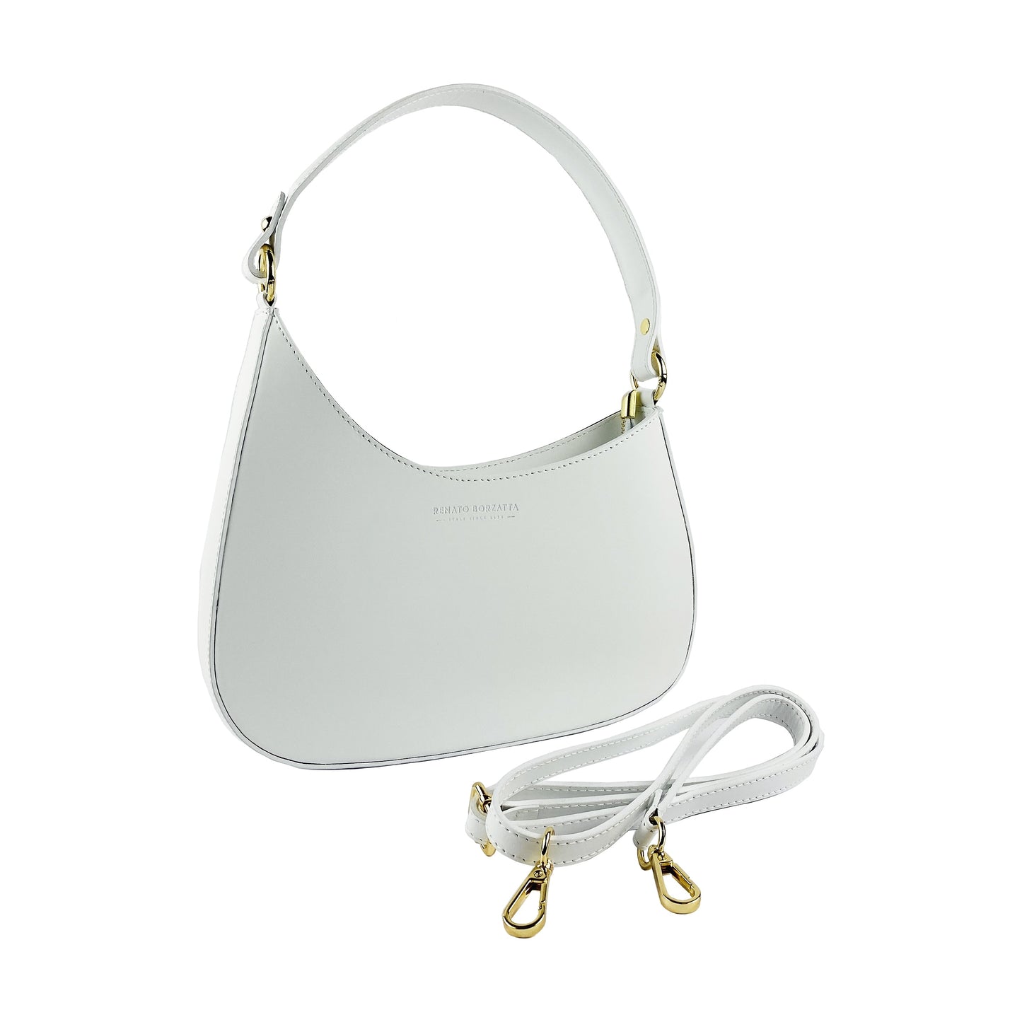 White Leather Shoulder Bag with Removable Strap, Made in Italy