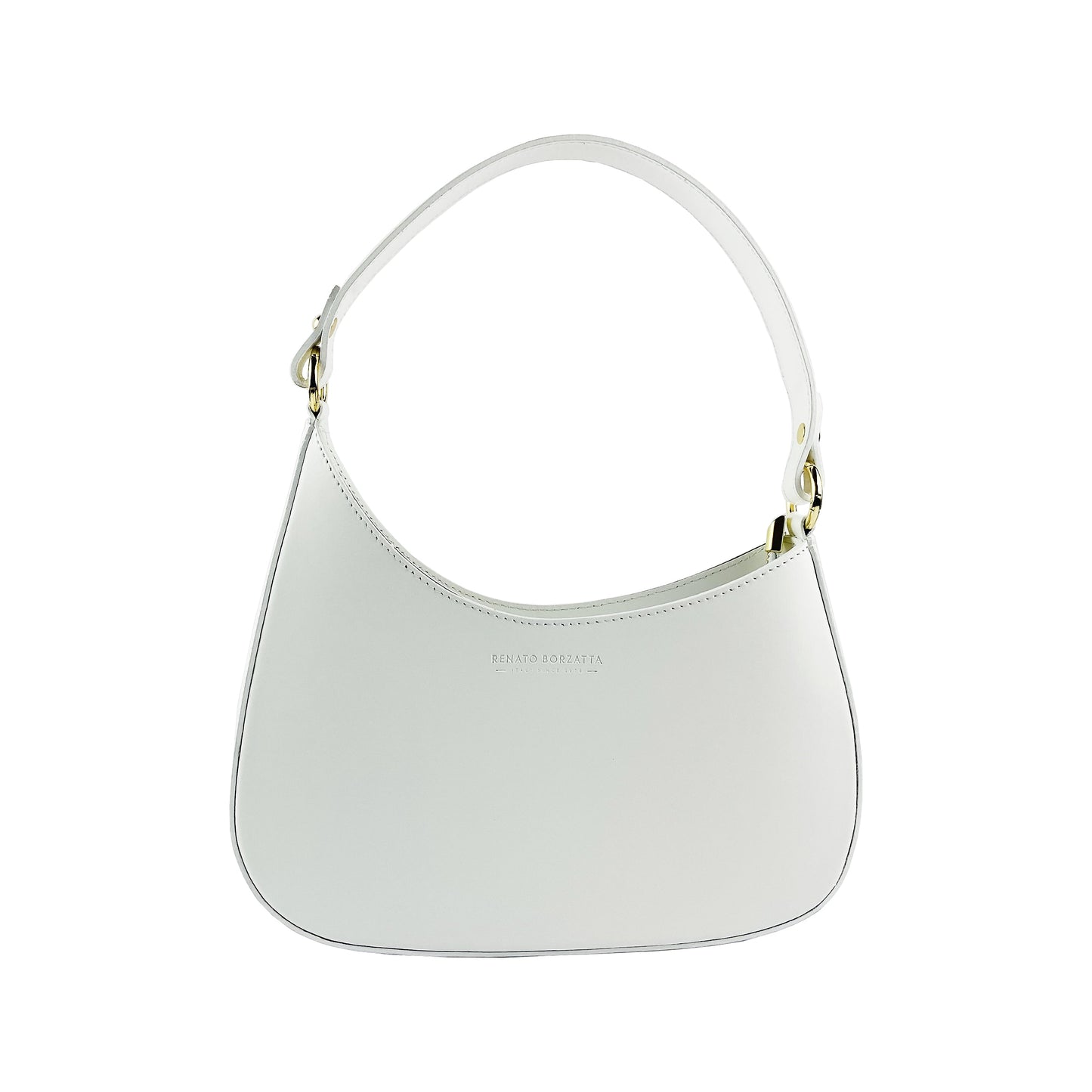 White Leather Shoulder Bag with Removable Strap, Made in Italy