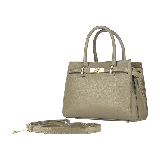 Taupe Leather Handbag with Removable Strap, Made in Italy