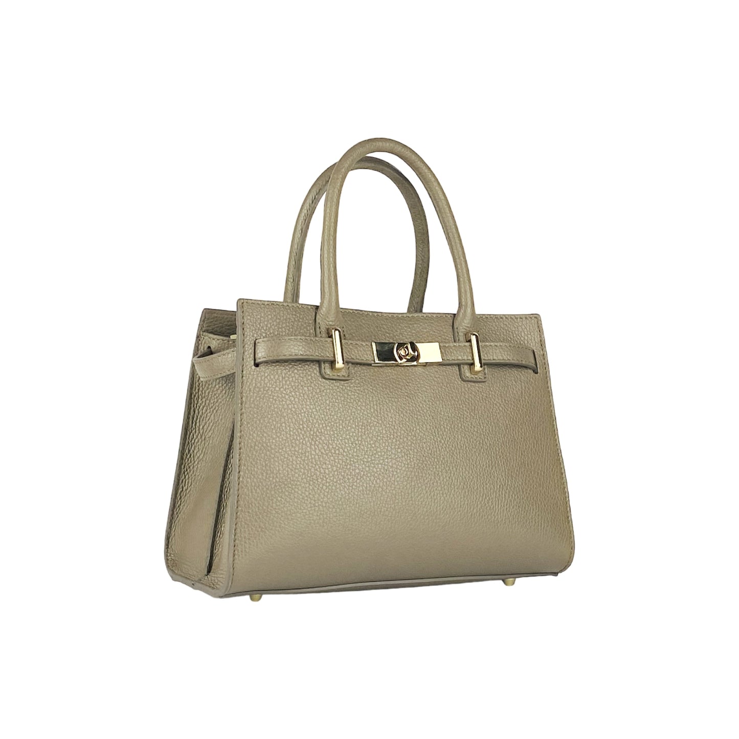 Taupe Leather Handbag with Removable Strap, Made in Italy