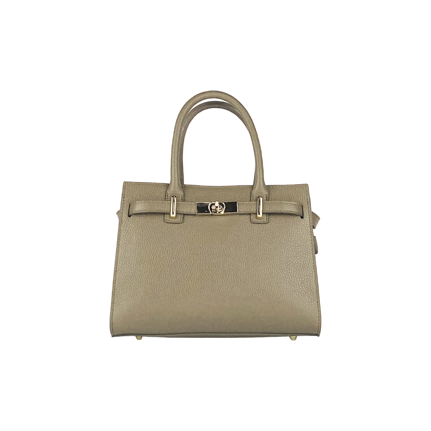 Taupe Leather Handbag with Removable Strap, Made in Italy