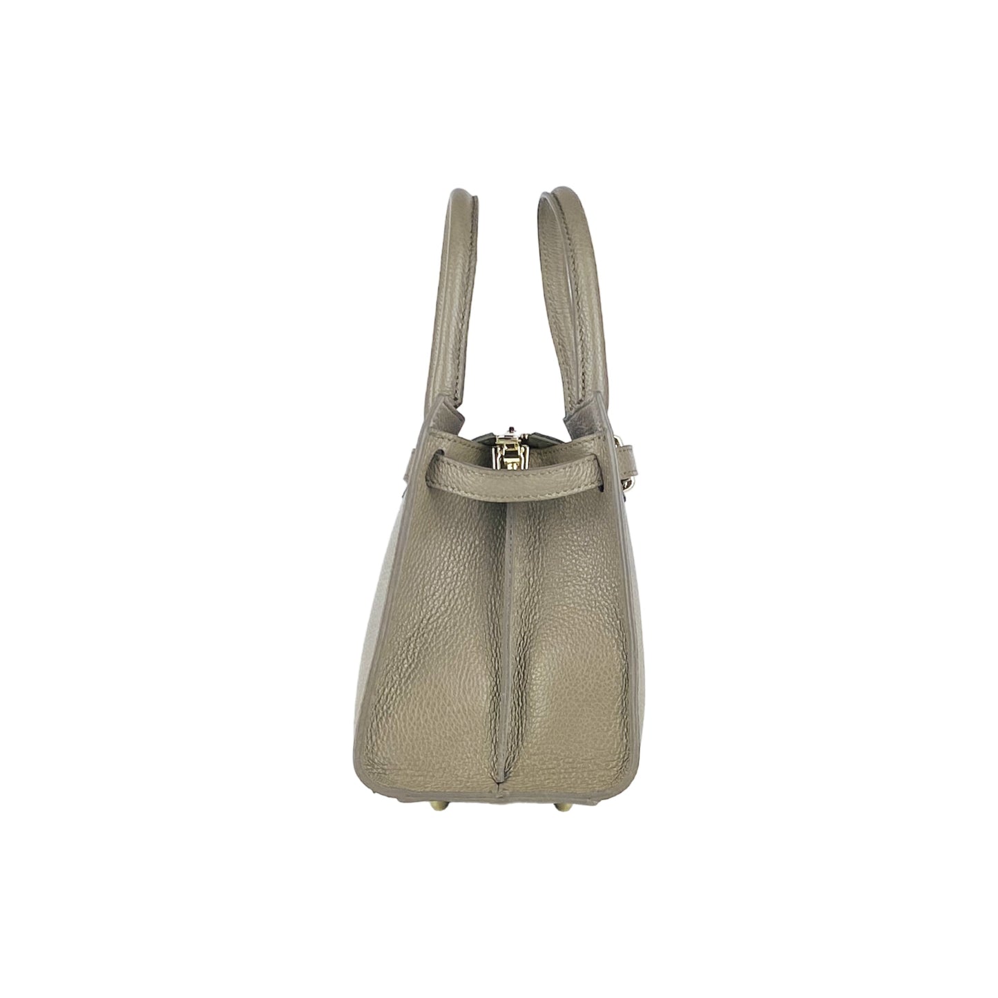 Taupe Leather Handbag with Removable Strap, Made in Italy