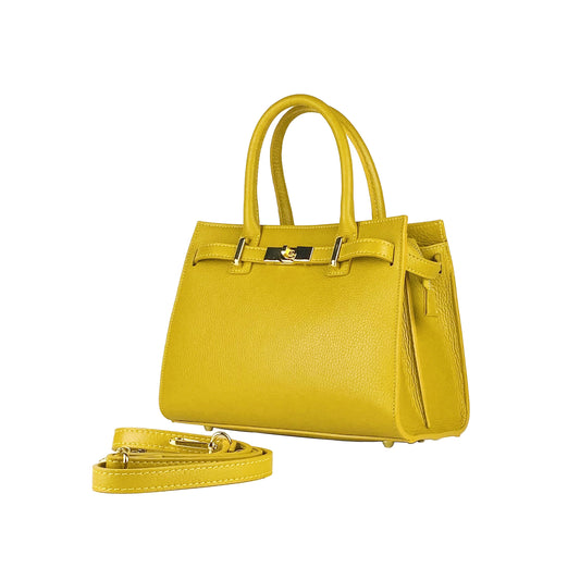 Mustard Leather Handbag, Made in Italy