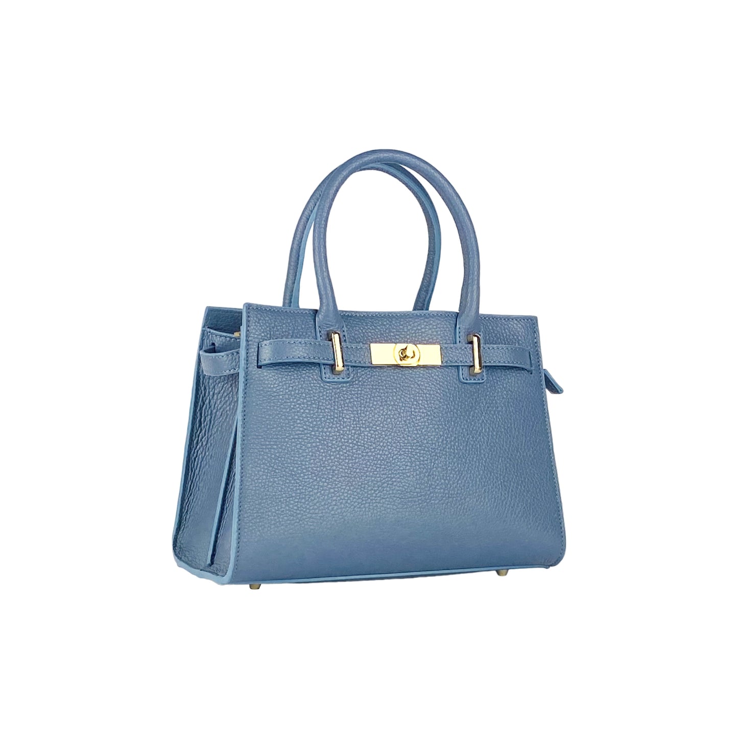 Avio Blue Leather Handbag with Removable Strap, Made in Italy