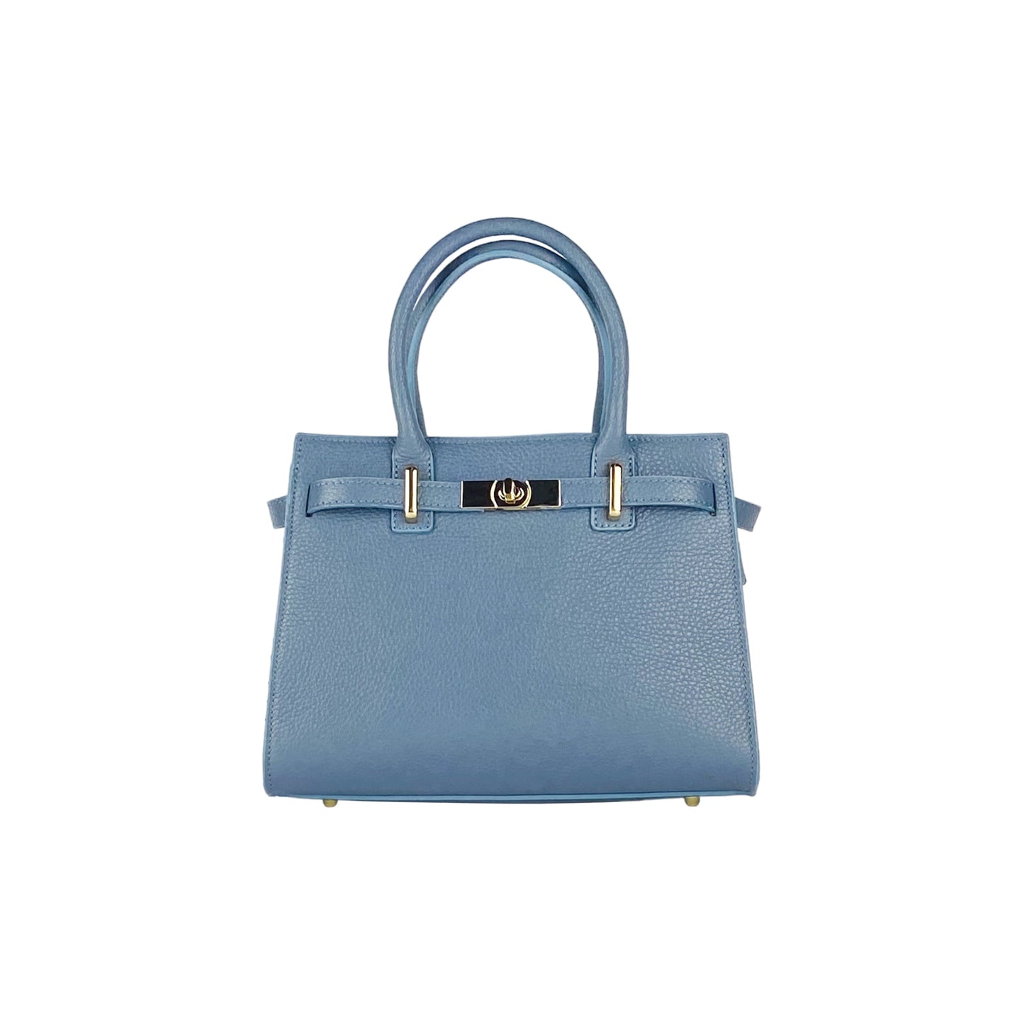 Avio Blue Leather Handbag with Removable Strap, Made in Italy