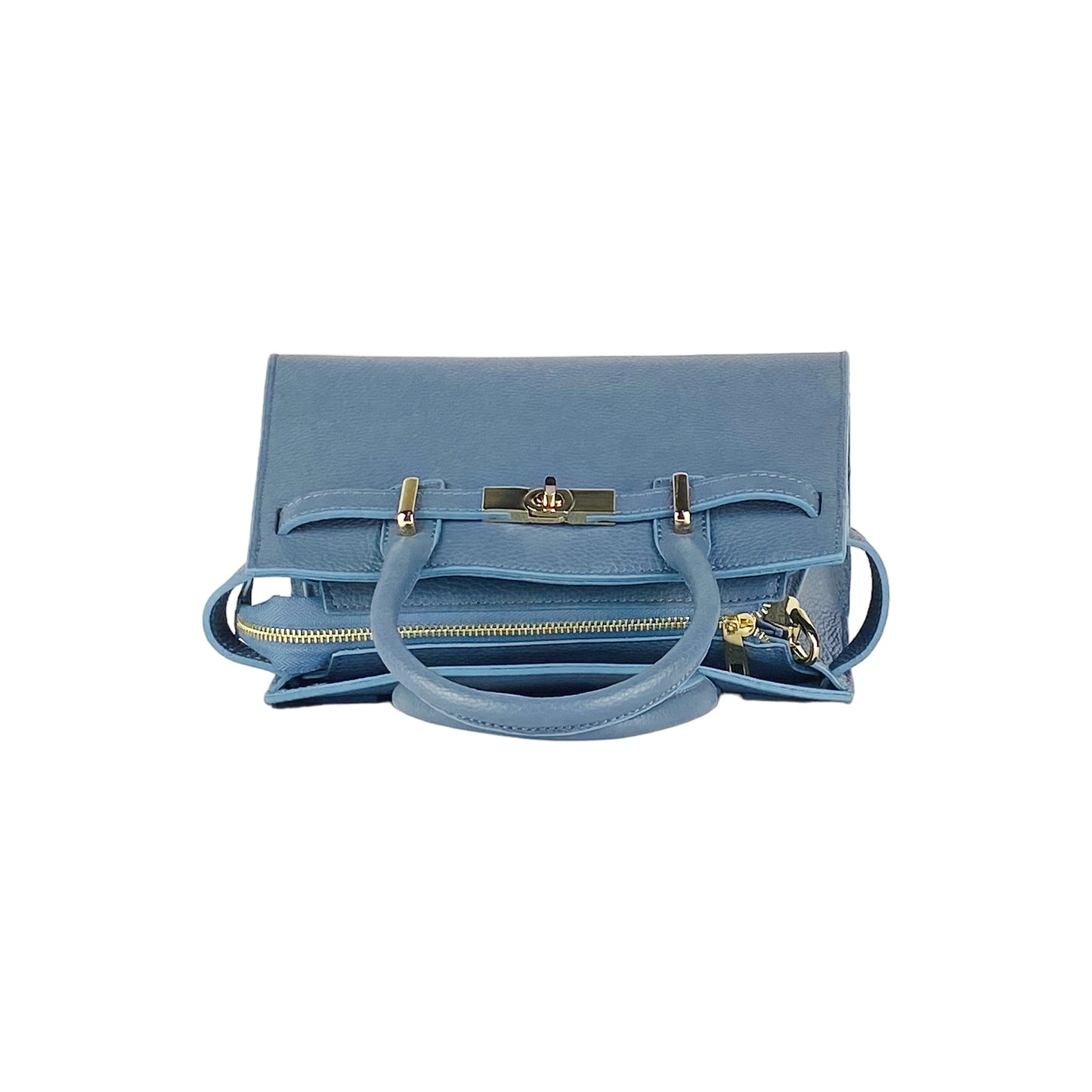 Avio Blue Leather Handbag with Removable Strap, Made in Italy