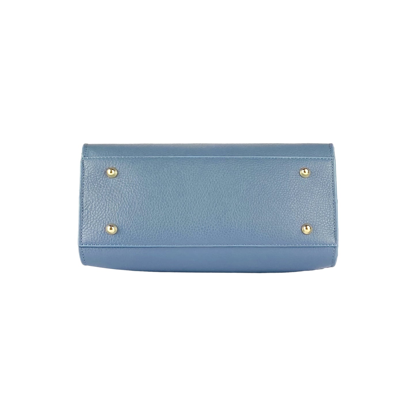 Avio Blue Leather Handbag with Removable Strap, Made in Italy