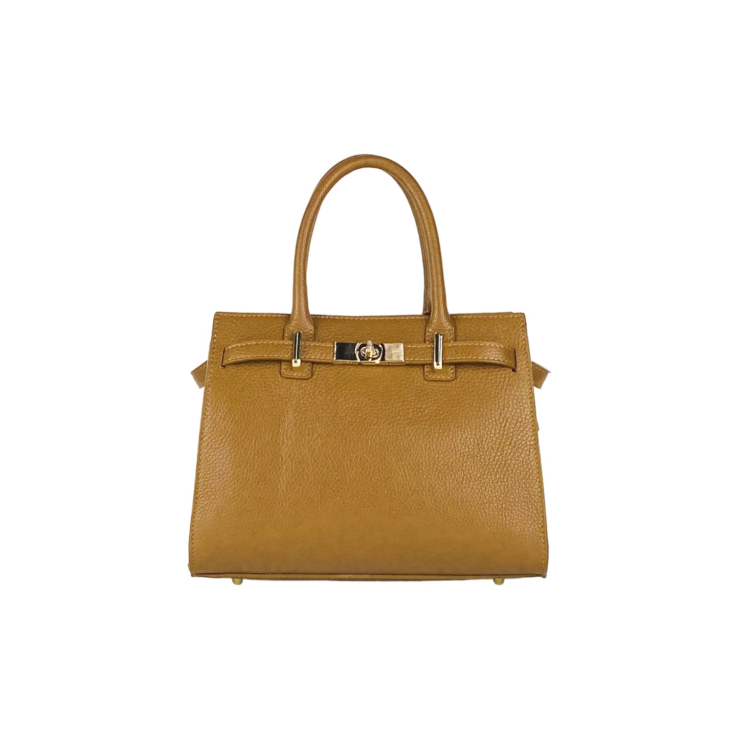 Cognac Leather Handbag with Removable Strap, Made in Italy