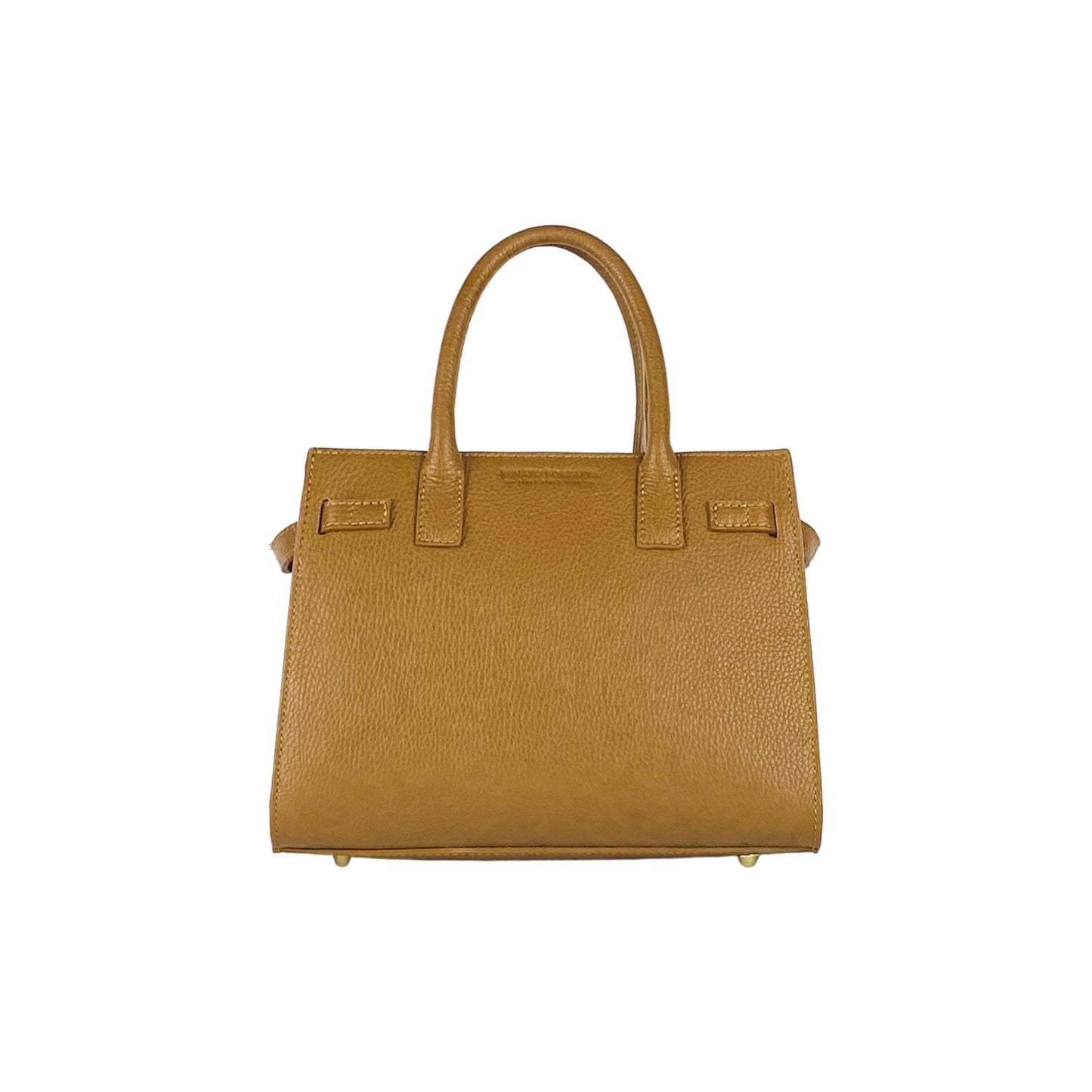 Cognac Leather Handbag with Removable Strap, Made in Italy