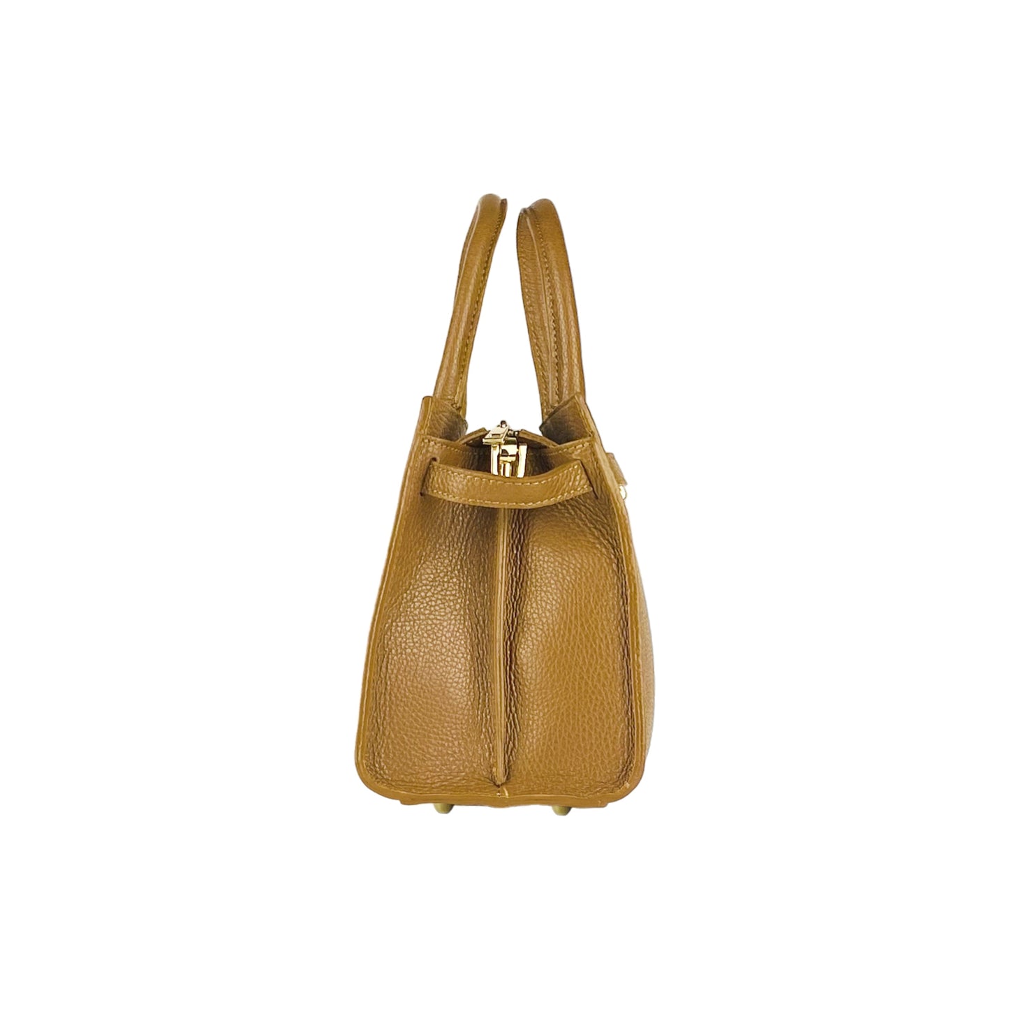 Cognac Leather Handbag with Removable Strap, Made in Italy