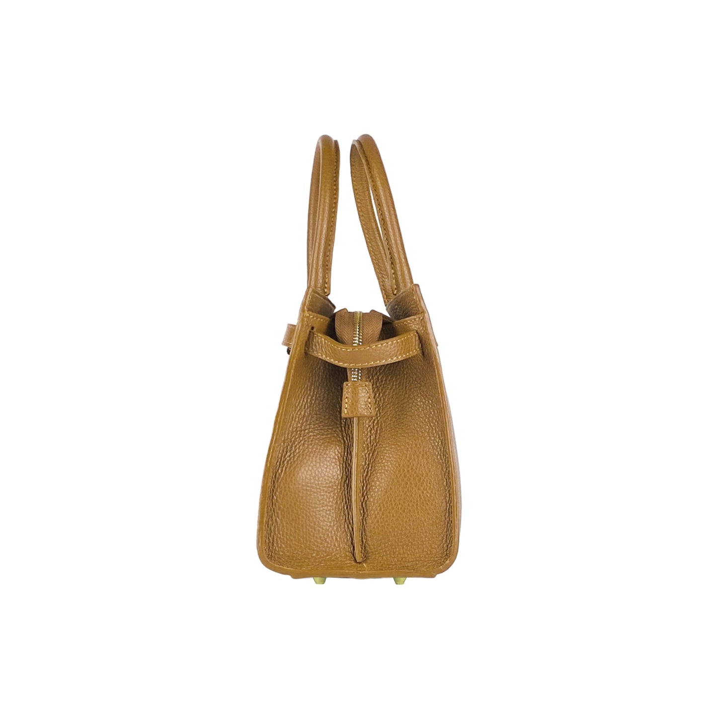 Cognac Leather Handbag with Removable Strap, Made in Italy