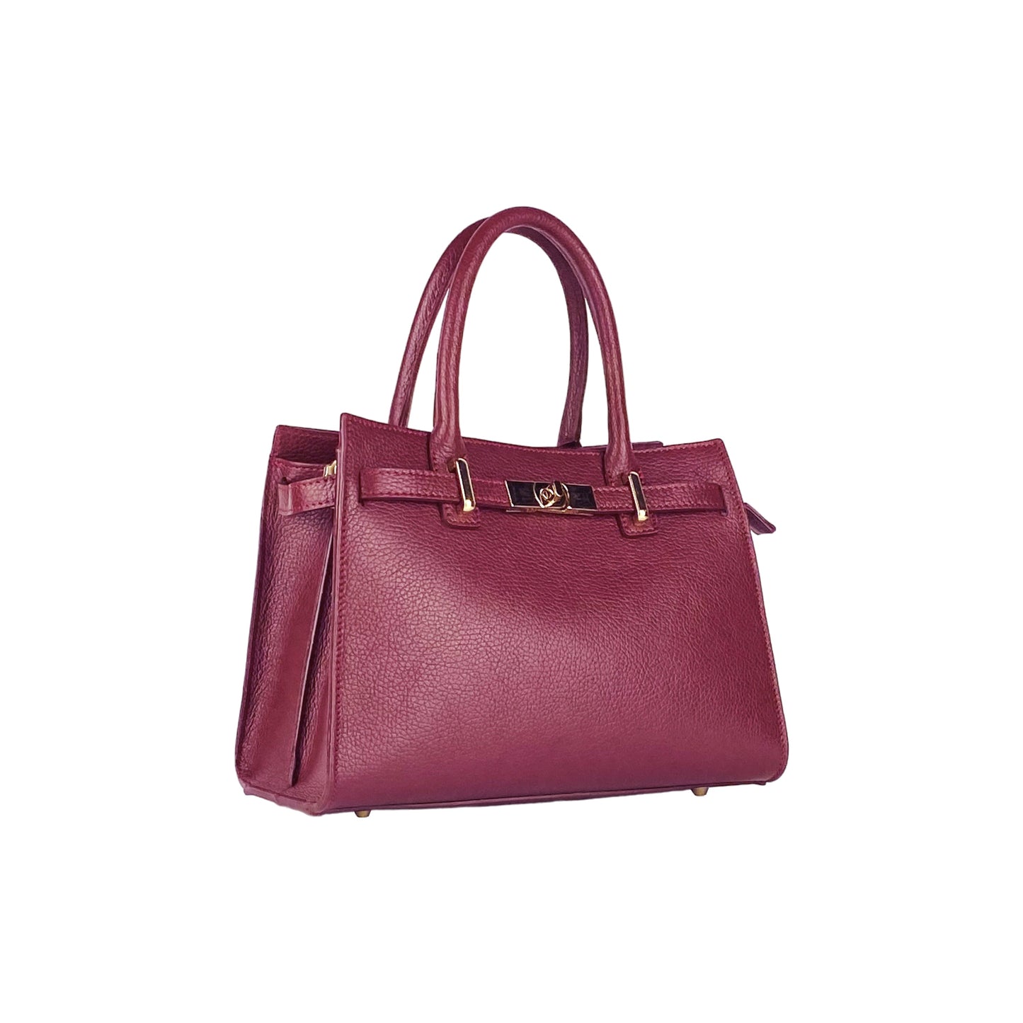 Bordeaux Leather Handbag with Removable Strap, Made in Italy