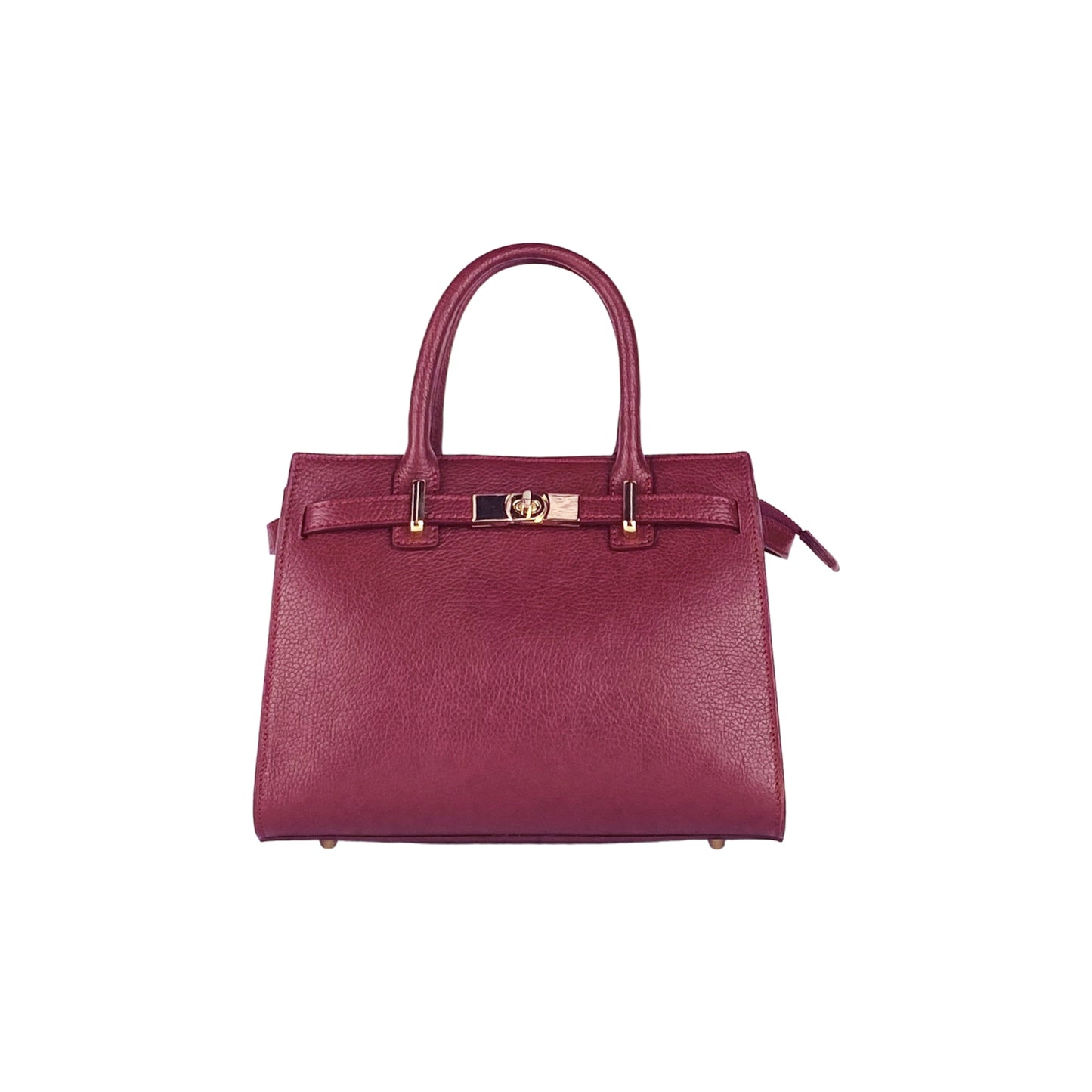 Bordeaux Leather Handbag with Removable Strap, Made in Italy