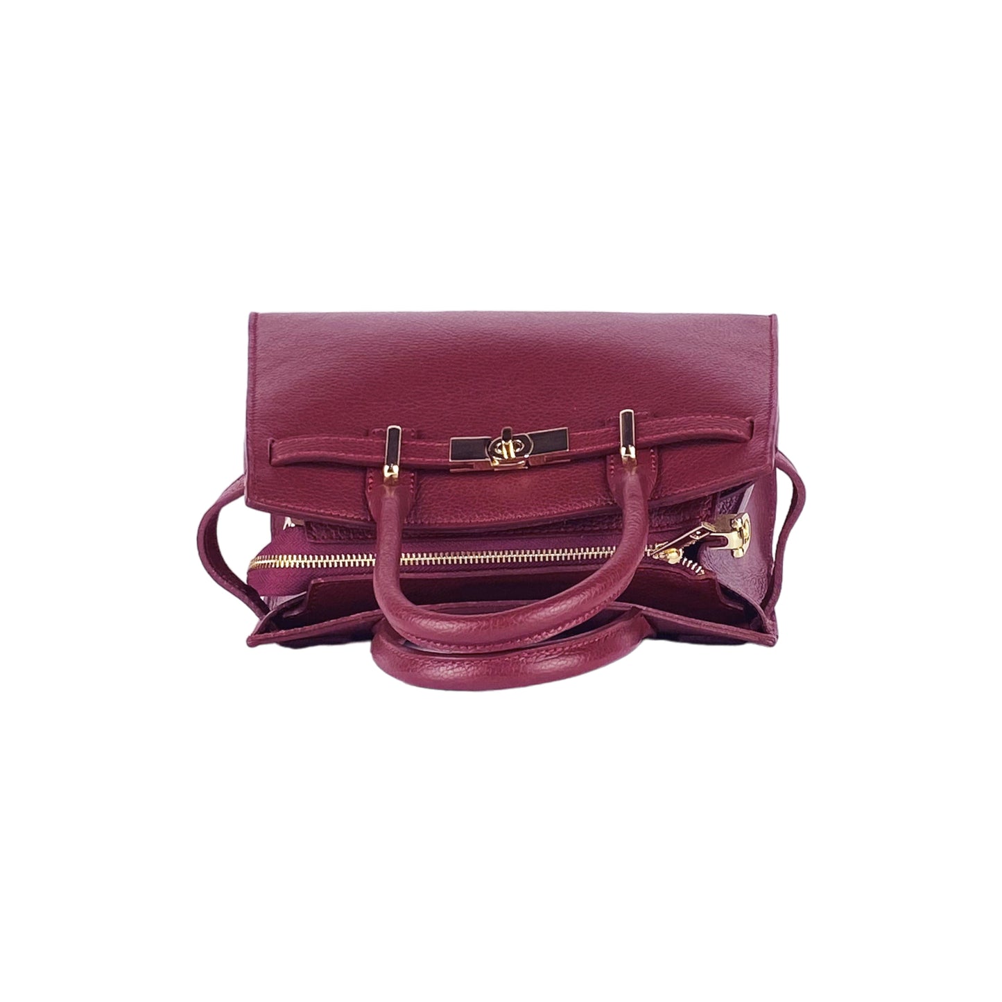 Bordeaux Leather Handbag with Removable Strap, Made in Italy