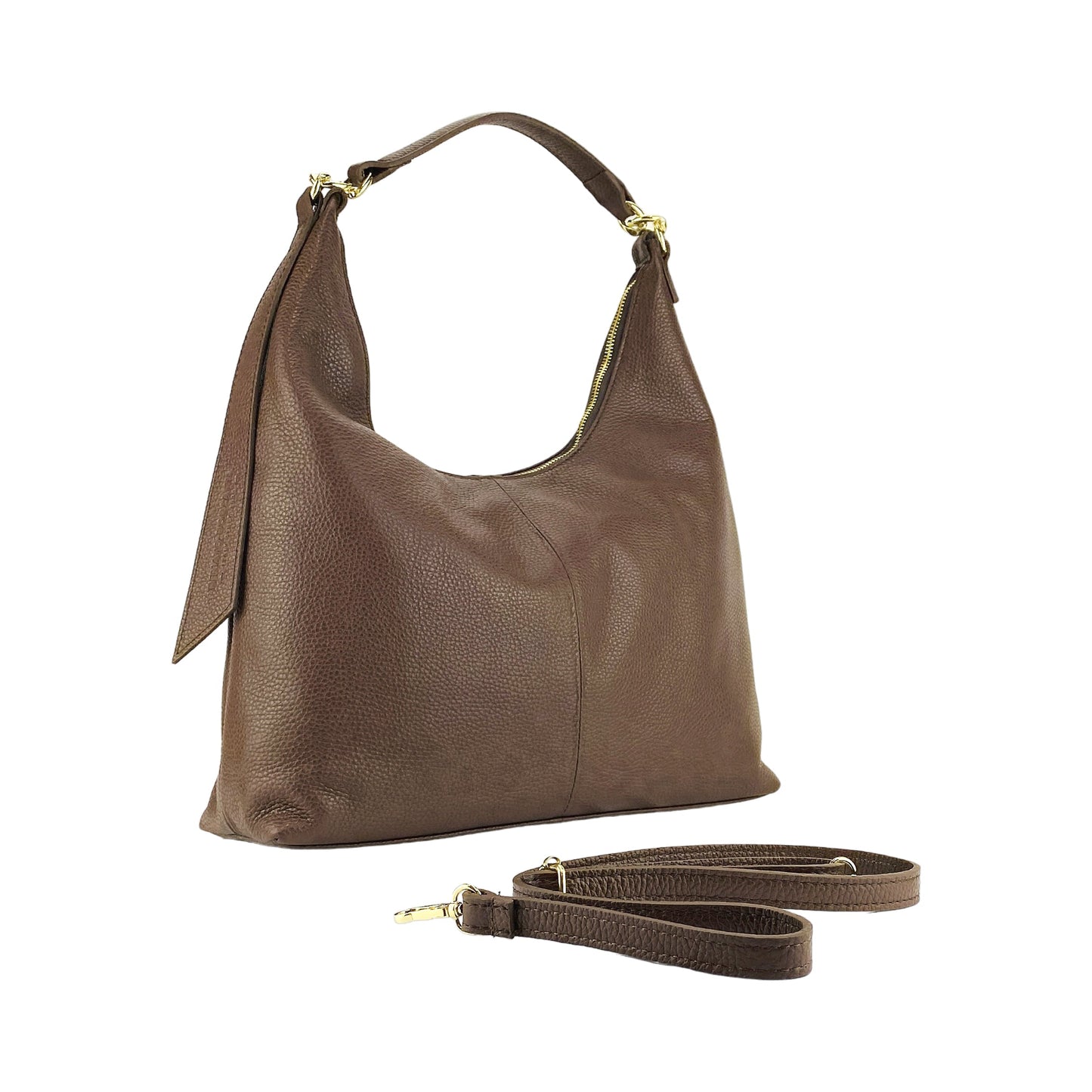 Soft Chocolate Leather Shoulder Bag, Made in Italy