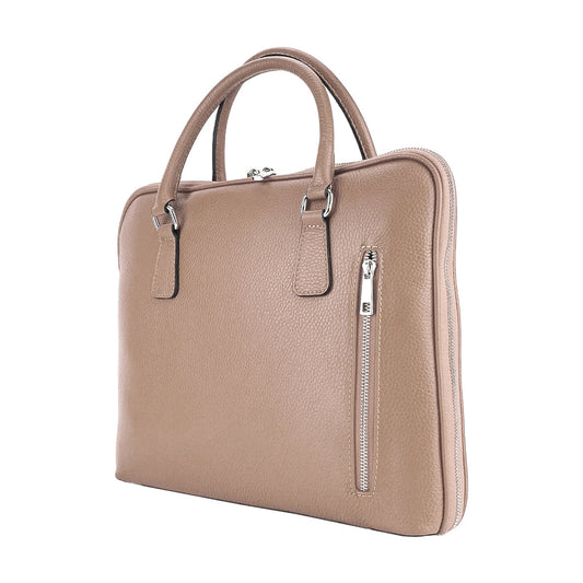 Taupe Leather Business Briefcase, Made in Italy