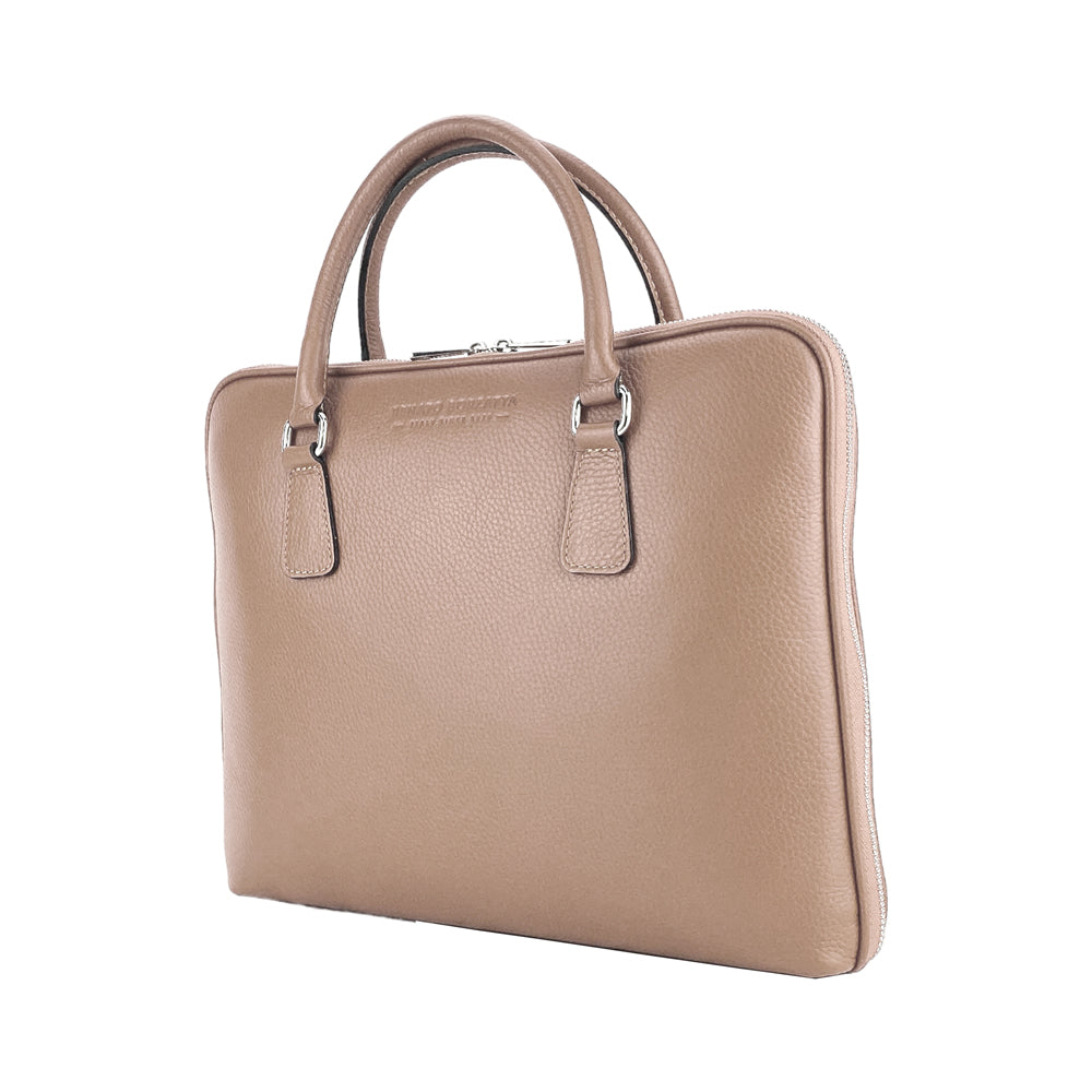 Taupe Leather Business Briefcase, Made in Italy