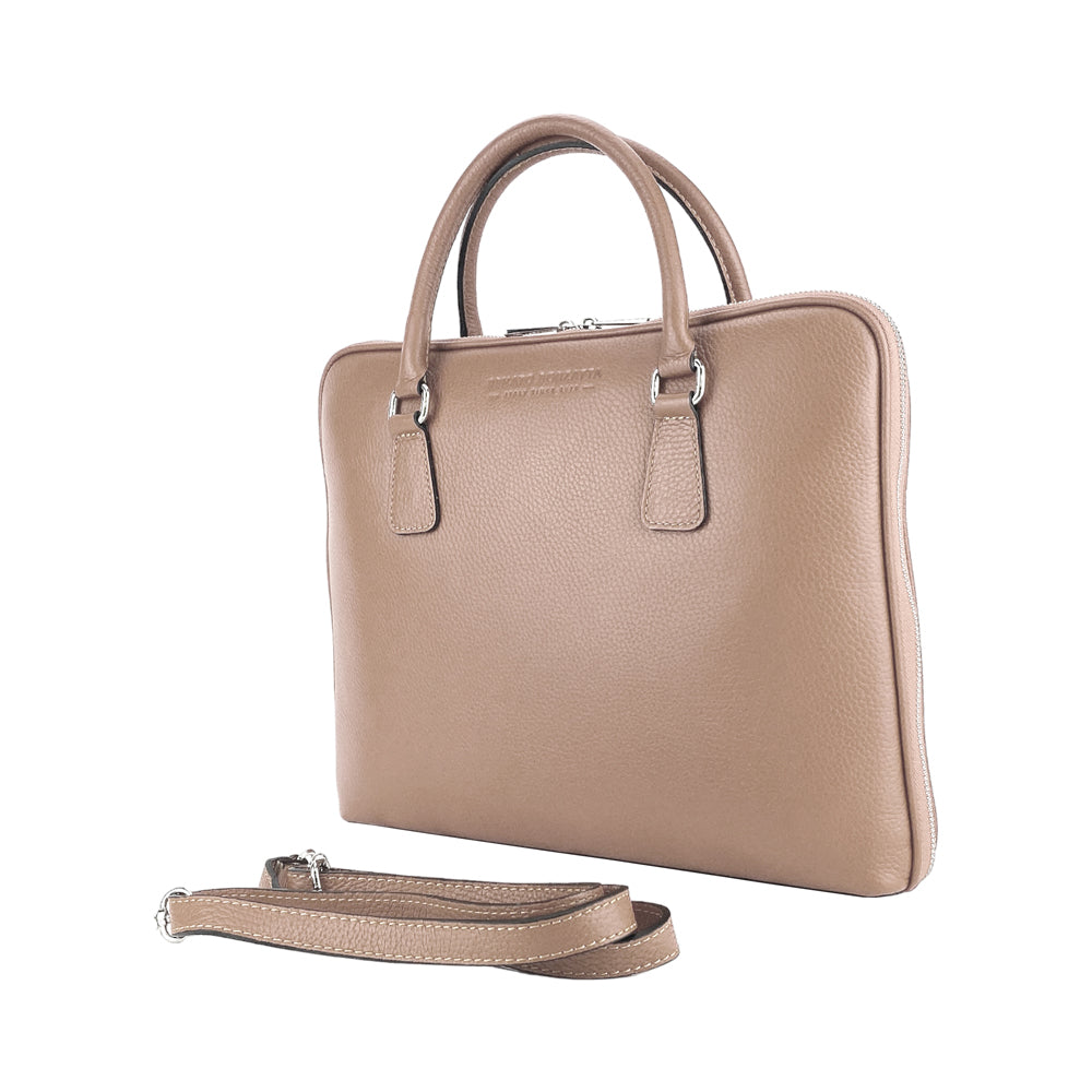 Taupe Leather Business Briefcase, Made in Italy