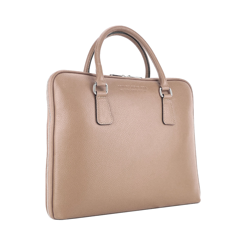 Taupe Leather Business Briefcase, Made in Italy