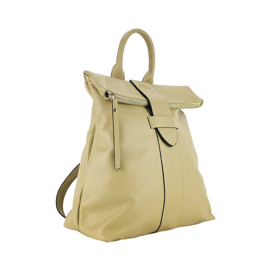 Soft Beige Leather Backpack, Made in Italy