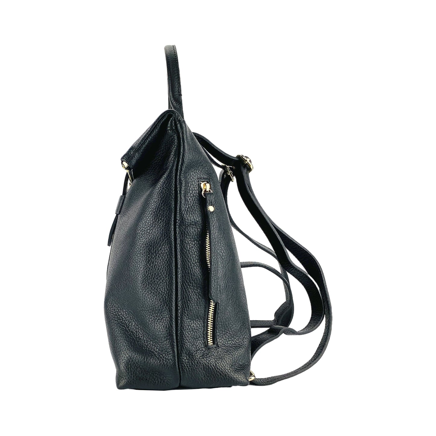 Black Leather & Nylon Laptop Backpack, Made in Italy